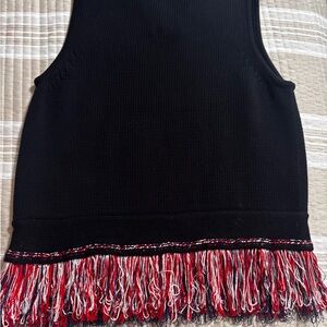 Carven Black Top with Red and White Fringe